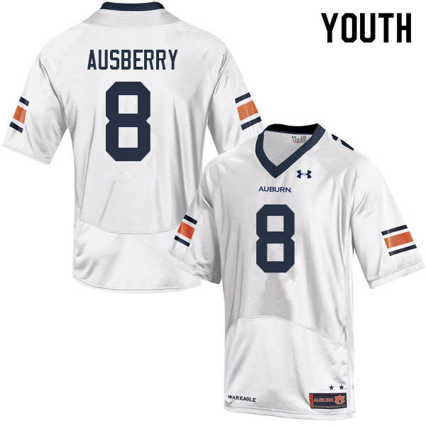 Auburn Tigers Youth Austin Ausberry #8 White Under Armour Stitched College 2022 NCAA Authentic Football Jersey LNE4174VH